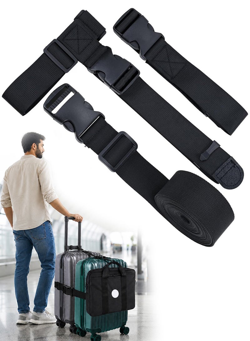 3 Pack Heavy Duty Adjustable Luggage Connecting Straps, Multi-Functional Suitcase Belt Set with T-Strap, Luggage Taping & Buckles for Travel Bag Stacking - Image 1