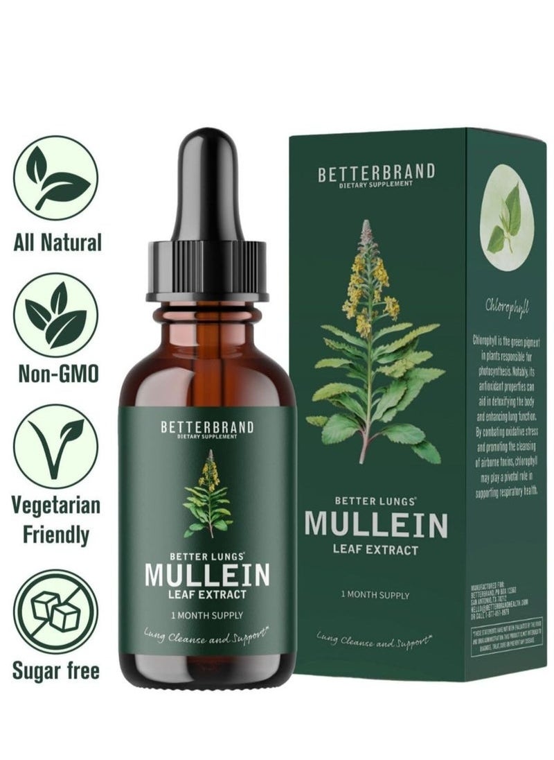 Mullein And Sparrow - Betterbrand BetterLungs Mullein Leaf Extract - Support Lung Cleanse & Respiratory Function for Healthy Breathing - Natural Supplement, Tincture Drops | Non-GMO, Vegetarian | 1 Month Supply - Image 1