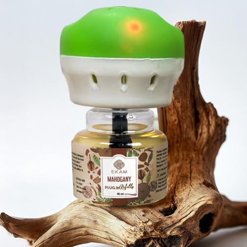 EKAM Plug-In Air Freshener Kit (Machine + 45ml Refill) | Mahogany Scent | Long-Lasting Aroma for 125 Days / 500 Hours | Ideal for Rooms & Bathrooms - Image 1