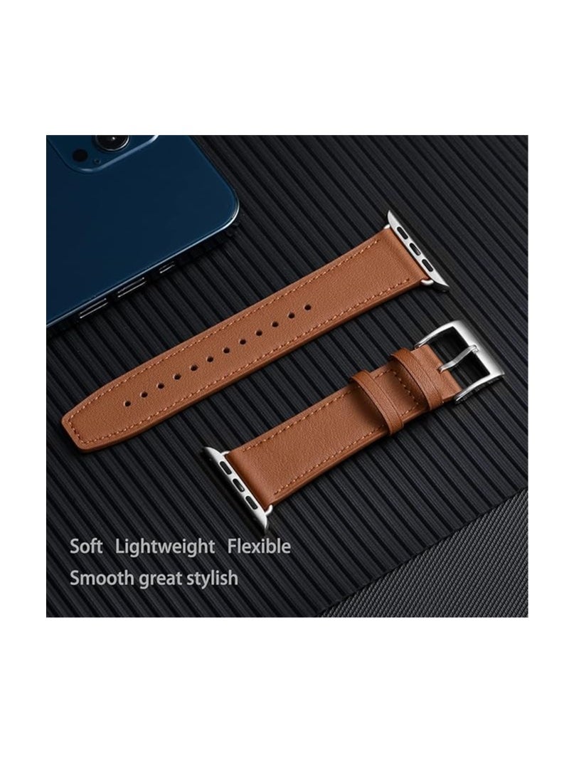 Generic - Leather Bands Compatible with Apple Watch Ultra/Ultra 2 Band 49MM 45mm 44mm 42mm Women Men, Leather Wristband Replacement Strap for Apple Watch Ultra Series 9 8 7 6 5 4 3 2 1 SE - Image 1