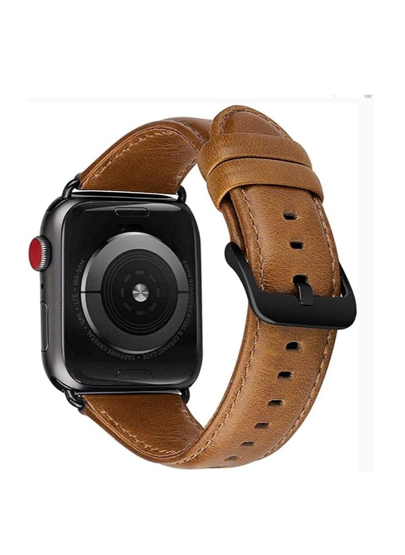Generic - Leather Bands Compatible with Apple Watch Ultra/Ultra 2 Band 49MM 45mm 44mm 42mm Women Men, Leather Wristband Replacement Strap for Apple Watch Ultra Series 9 8 7 6 5 4 3 2 1 SE - Image 1