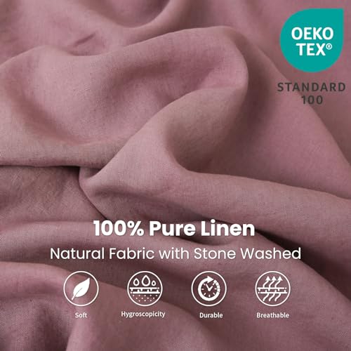 King Linens 100% Linen Fitted Sheet Stone Washed Solid Color - (1 Piece) 14 inch Deep Pocket Mattress Cover Soft Natural Breathable Farmhouse - Purple, Twin Size - Image 2