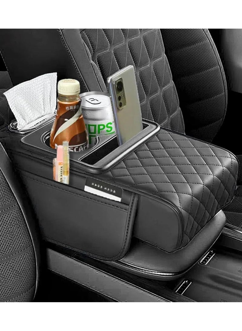 Generic Leather Arm Rest Cover for Car with Cup Holders, Tissue Slot – Center Console Cover for SUV Sedan Truck, Suitable for Commuters, Families, Rideshare Drivers  - Image 1