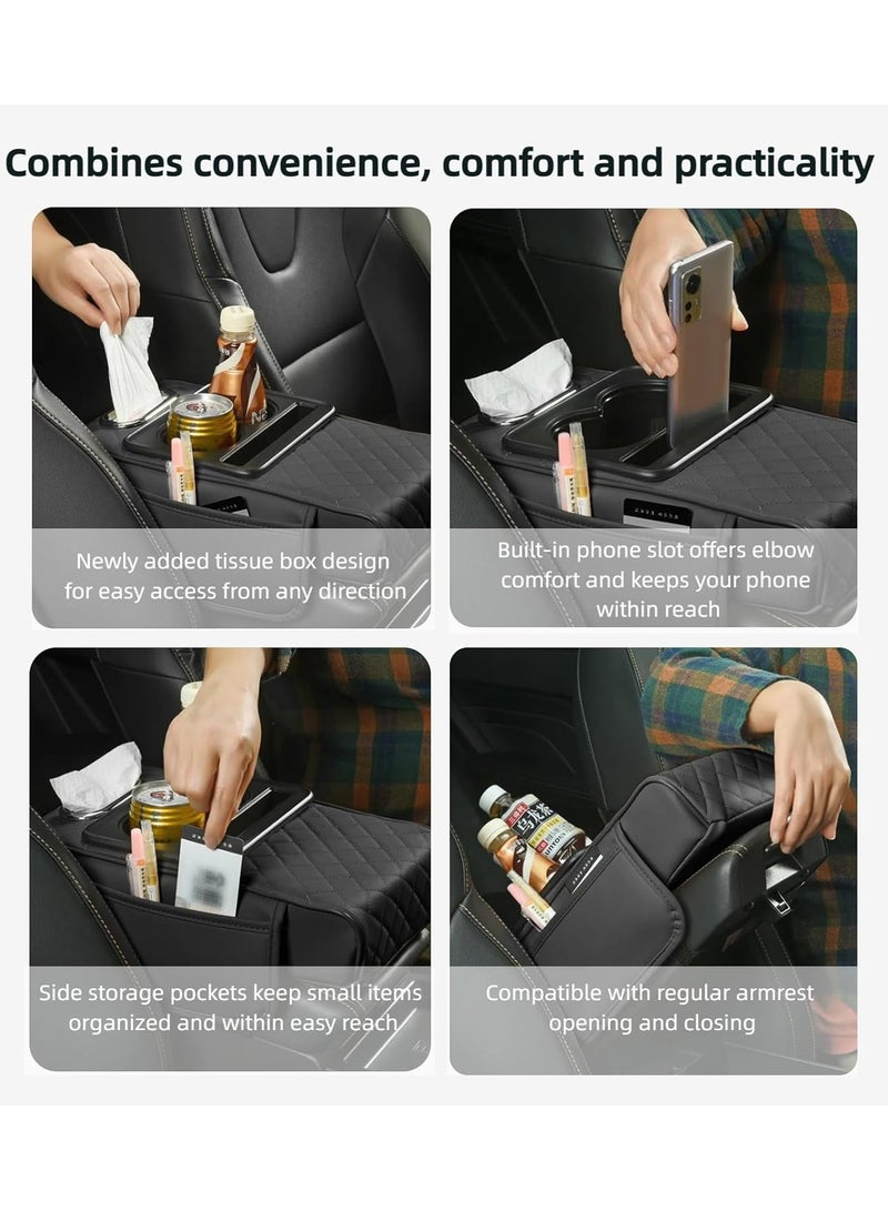 Generic Leather Arm Rest Cover for Car with Cup Holders, Tissue Slot – Center Console Cover for SUV Sedan Truck, Suitable for Commuters, Families, Rideshare Drivers  - Image 3