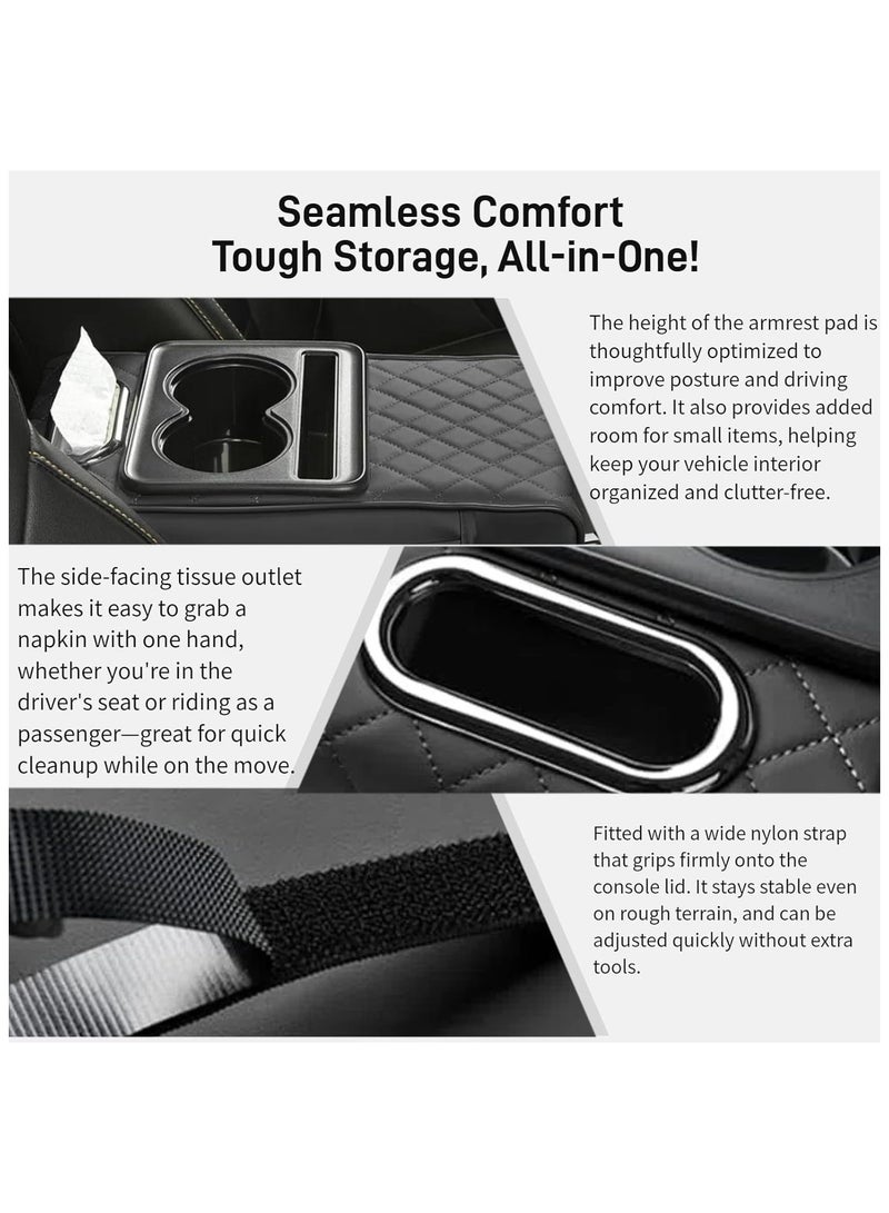 Generic Leather Arm Rest Cover for Car with Cup Holders, Tissue Slot – Center Console Cover for SUV Sedan Truck, Suitable for Commuters, Families, Rideshare Drivers  - Image 5