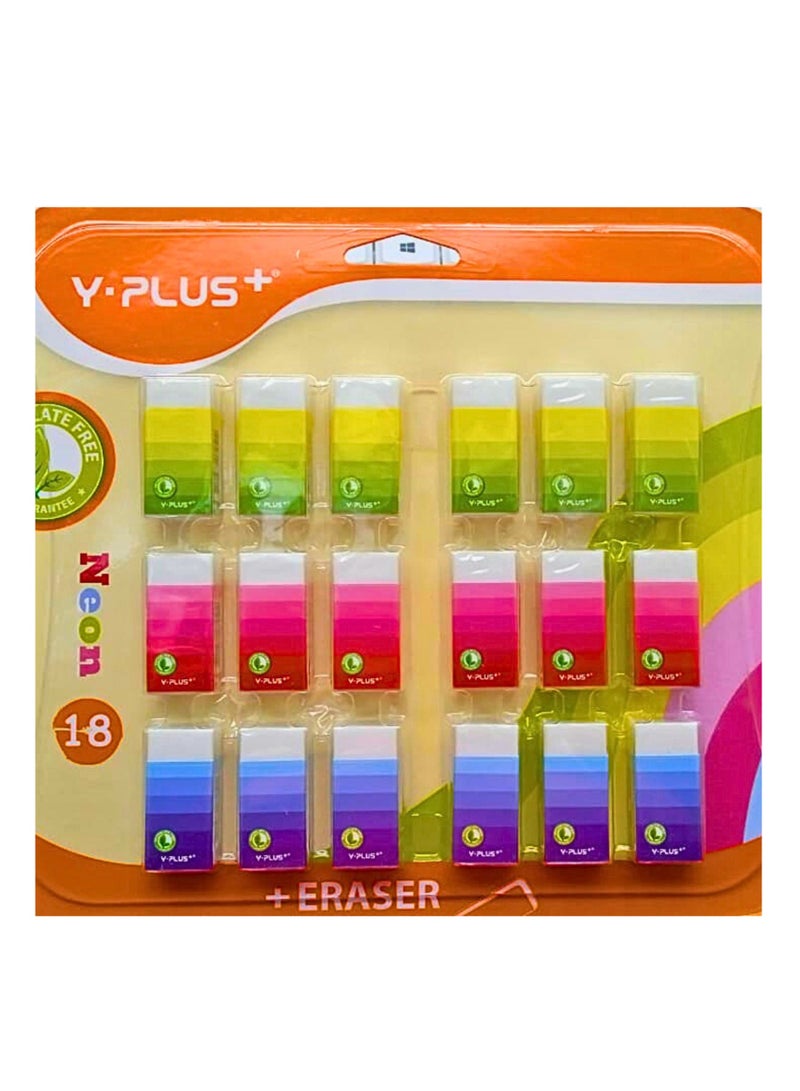 YPlus 18 Pieces Neon Eraser Set Multicolor - Image 1