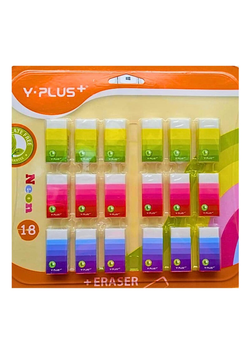 YPlus 18 Pieces Neon Eraser Set Multicolor - Image 2