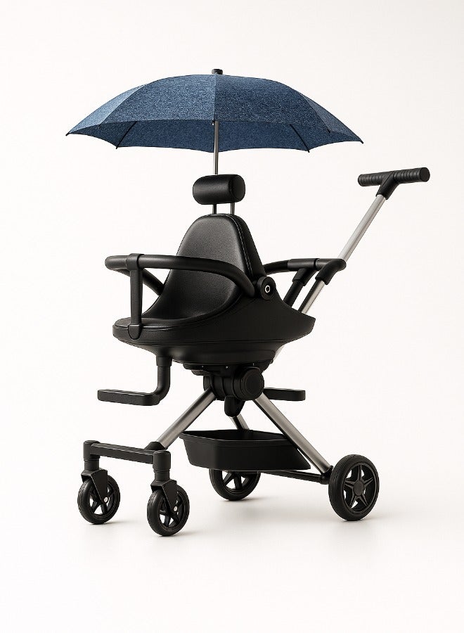 JIARUOQI Single＆Double Stroller, Foldable Double Stroller Newborn and Toddler with Umbrella, with Storage Basket code (666-6)  It can bear a weight of (9.1) kg - Black color - Image 1