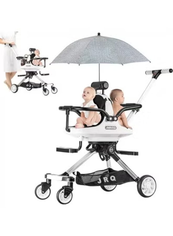 JIARUOQI Single＆Double Stroller, Foldable Double Stroller Newborn and Toddler with Umbrella, with Storage Basket code (666-6)  It can bear a weight of (9.1) kg - Black color - Image 2
