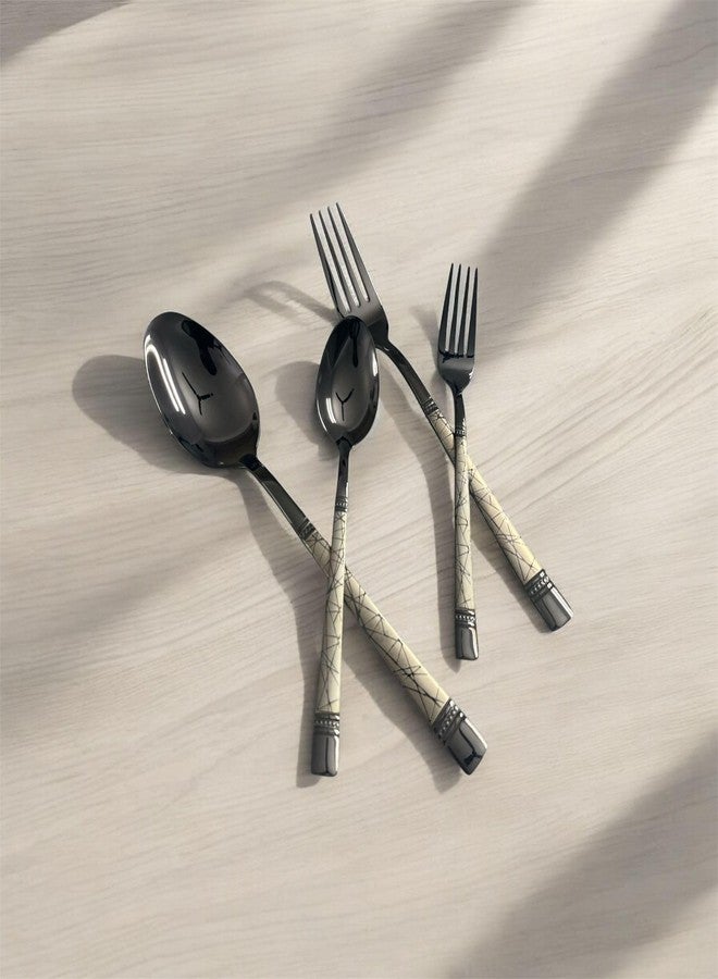 MERISH 25-Piece Stainless Steel Cutlery Set with Stand, 6 Dinner Spoons, 6 Tea Spoons, 6 Forks, 6 Soup Spoons, Black - Image 4