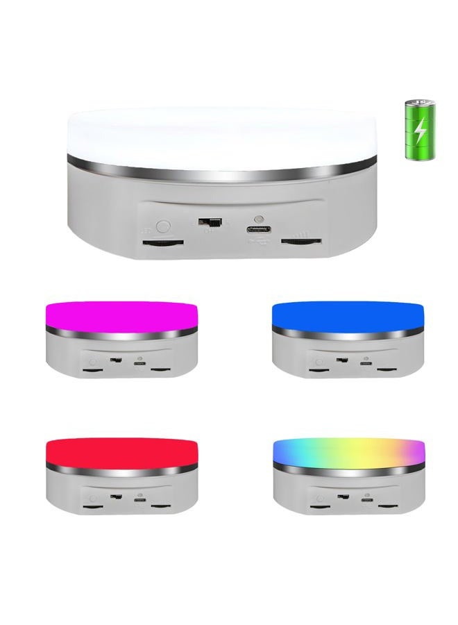 JAYEGT Variety Colors Full Panel LED Luminous Rotating Display Stand , 11 Lbs Load, 360 Degree Photography Turntable for Glass Crystal , Jewelry (6.3inch / 5Color LED Light / White/Rechargeabl) - Image 1