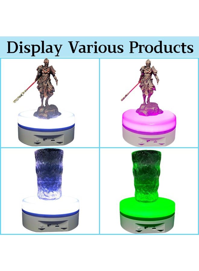 JAYEGT Variety Colors Full Panel LED Luminous Rotating Display Stand , 11 Lbs Load, 360 Degree Photography Turntable for Glass Crystal , Jewelry (6.3inch / 5Color LED Light / White/Rechargeabl) - Image 3