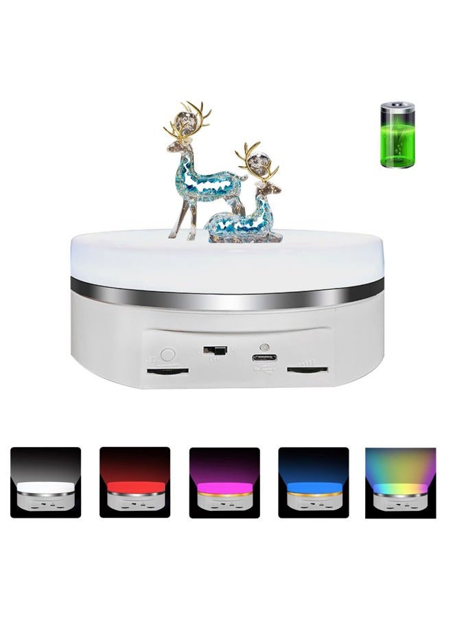 JAYEGT Variety Colors Full Panel LED Luminous Rotating Display Stand , 11 Lbs Load, 360 Degree Photography Turntable for Glass Crystal , Jewelry (6.3inch / 5Color LED Light / White/Rechargeabl) - Image 2