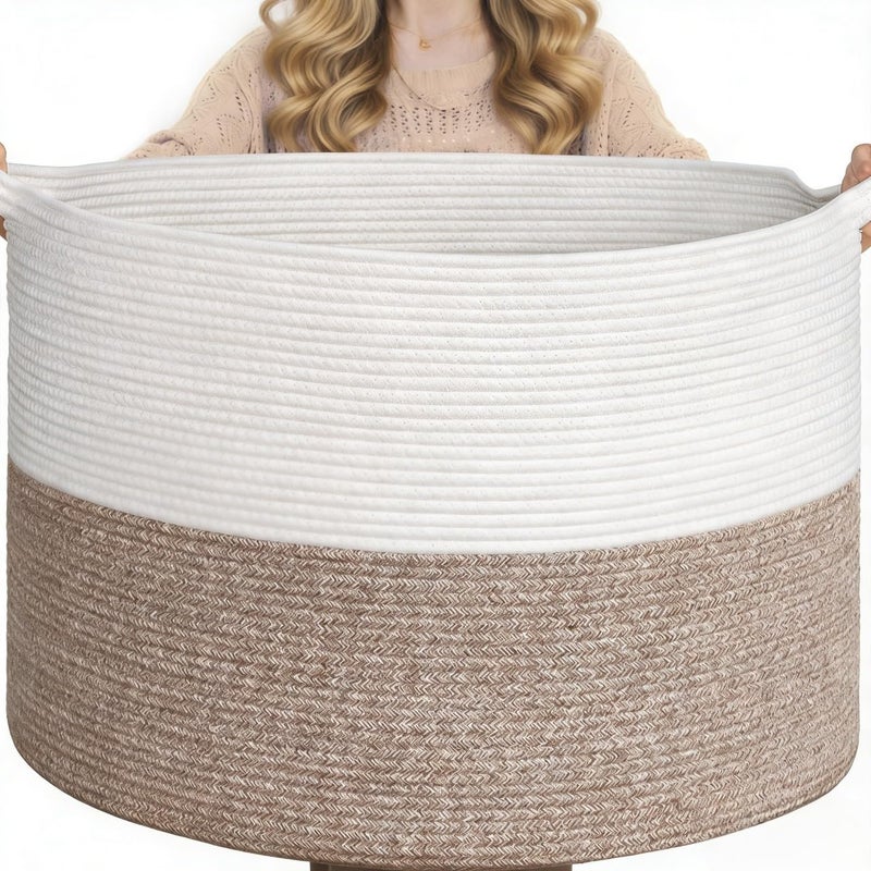 Goodpick Blanket Basket Living Room, 19.7"x19.7"x12.6" Cotton Rope Toy Basket for Blankets, Woven Baskets for Storage, Toy Storage - Image 1