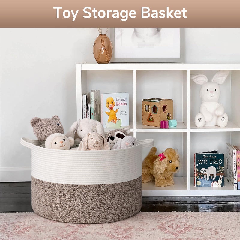 Goodpick Blanket Basket Living Room, 19.7"x19.7"x12.6" Cotton Rope Toy Basket for Blankets, Woven Baskets for Storage, Toy Storage - Image 4