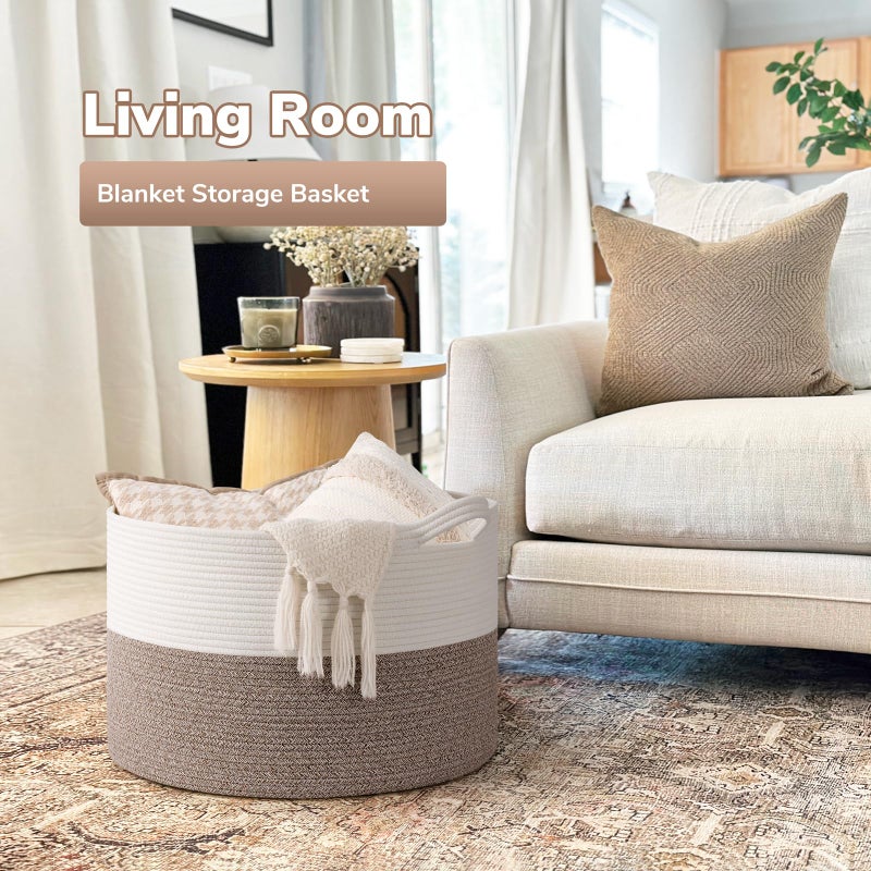 Goodpick Blanket Basket Living Room, 19.7"x19.7"x12.6" Cotton Rope Toy Basket for Blankets, Woven Baskets for Storage, Toy Storage - Image 2