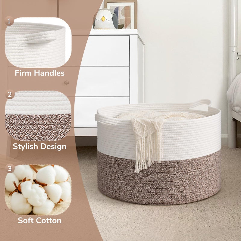 Goodpick Blanket Basket Living Room, 19.7"x19.7"x12.6" Cotton Rope Toy Basket for Blankets, Woven Baskets for Storage, Toy Storage - Image 5
