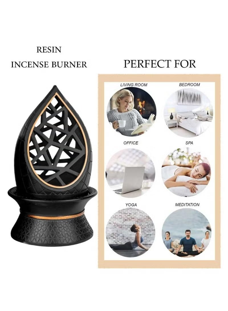 رادین مبخرة عطرية أنيقة من الراتنج بأسلوب عربي، حاملة بخور عود مع صينية معدنية للتبخير لليوغا، العلاج العطري، غرفة النوم، المنزل والمكتب - Image 2