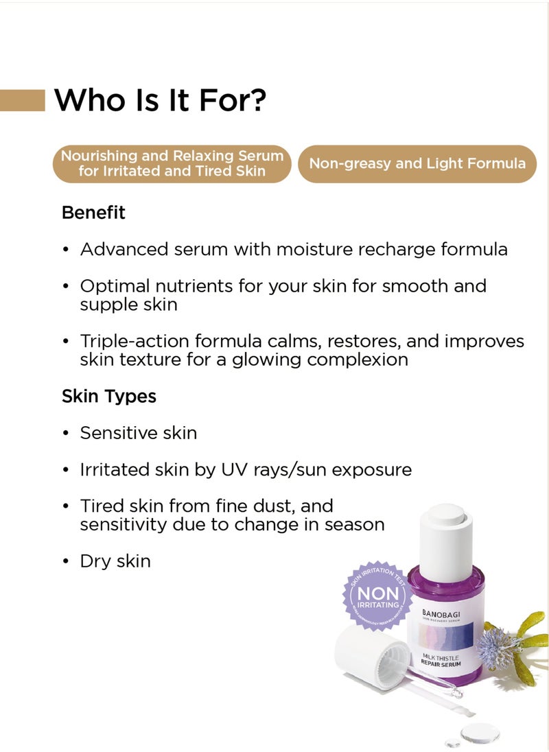 Banobagi Milk Thistle Repair Serum best Niacinamide serum Korean Skin Care Face Serum Hydrating Serum for Face Korean Moisturizer Skin Firming Face Serum for Glowing Skin Hyaluronic acid serum 30ml  - Image 2