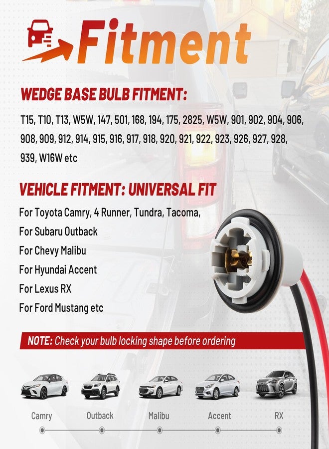 RED WOLF قاعدة مصباح RED WOLF T15 912 921، سلك توصيل W16W، سلك إضاءة خلفية، سلك إشارة انعطاف، محول مصباح فرامل، كابل إضاءة جانبية، موصل مصباح لوحة ترخيص لسيارات شيفروليه، تويوتا، هيونداي، سوبارو (قطعتان) - Image 3