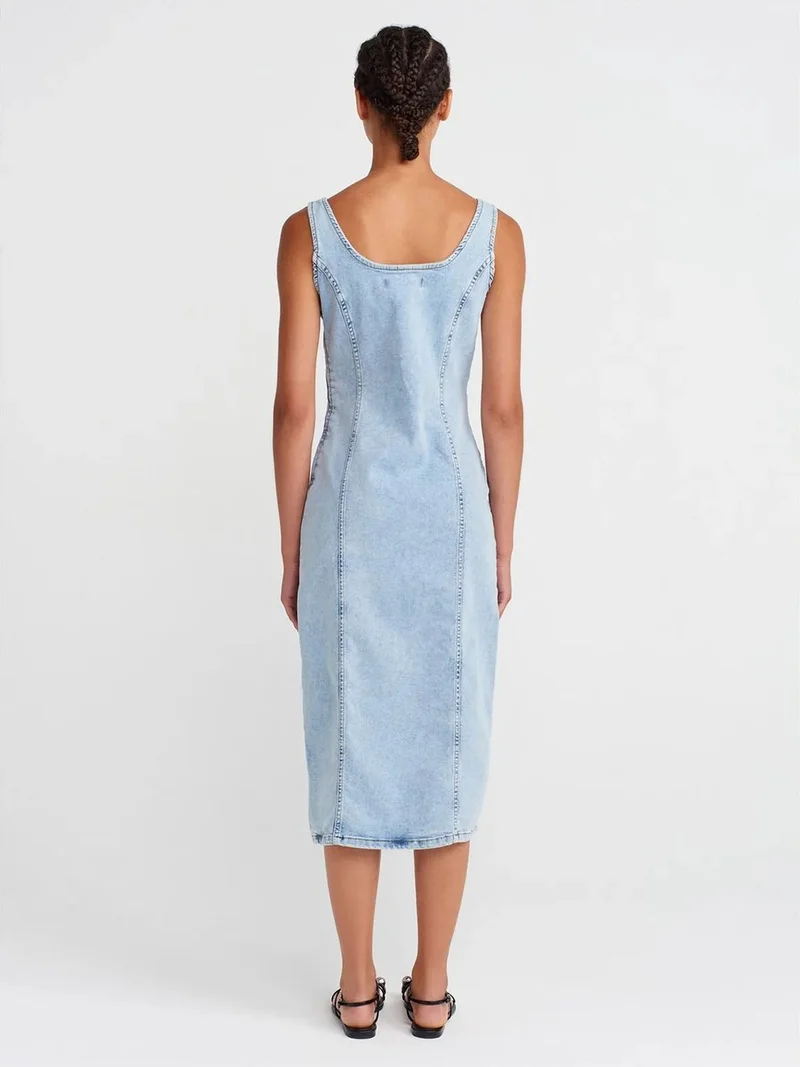 ديلفين DILVIN Women's Midi Bodycon Denim Dress