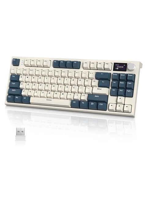 K86 RGB Wireless Mechanical Gaming Keyboard – Gasket Mount – Triple Mode (Bluetooth 5.0, 2.4G, USB-C) – 87-Key Hot-Swappable – Smart TFT Display – Metal Volume Knob – 4000mAh Battery – PBT Keycaps – PC/Laptop/Mac Compatible (Time Machine Blue)