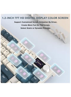 هجوم القرش لوحة مفاتيح الألعاب الميكانيكية اللاسلكية K86 RGB – تصميم Gasket Mount – اتصال ثلاثي (بلوتوث 5.0، لاسلكي 2.4G، سلكي USB-C) – 87 مفتاح قابل للتبديل السريع – شاشة TFT ذكية – مقبض معدني للتحكم في الصوت – بطارية 4000mAh – أغطية مفاتيح PBT – متوافقة مع الكمبيوتر، اللابتوب، ماك (آلة الزمن الزرقاء)  - Image 4