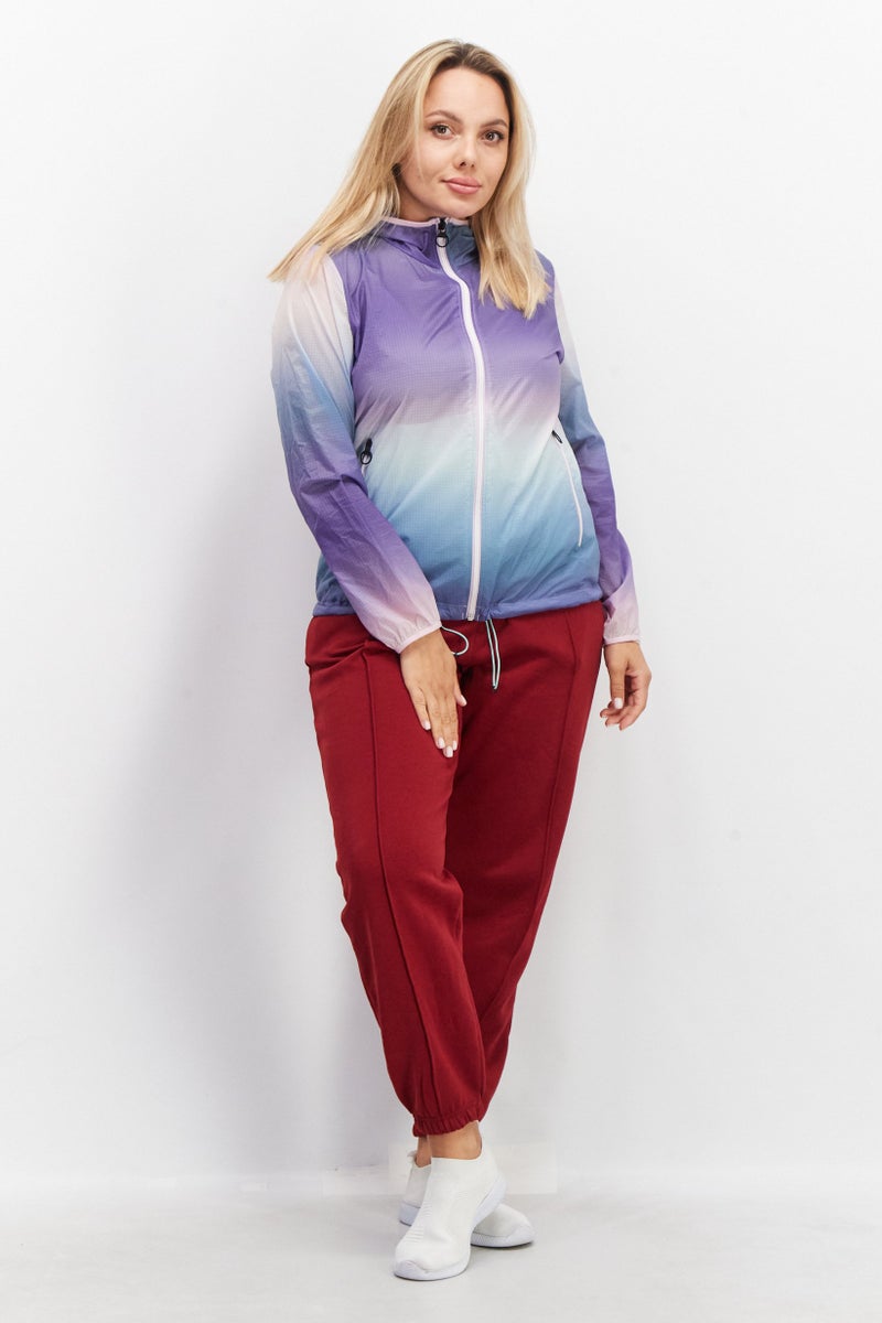 Aigle Women Long Sleeve Full Zip Ombre Pattern Hooded Windbreaker Jacket, Purple Combo - Image 3