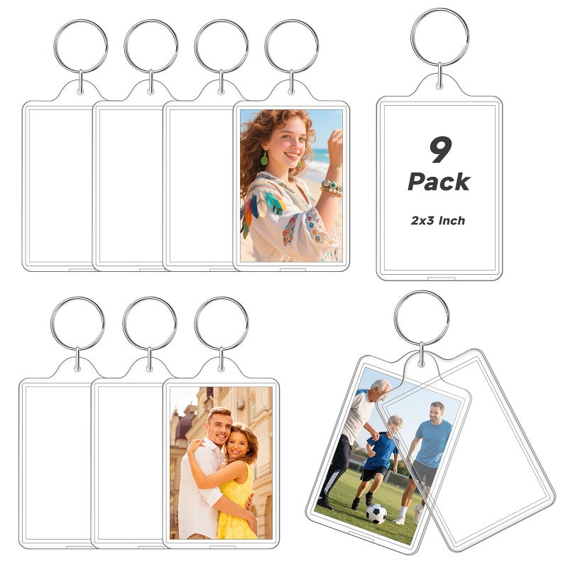 ZYFLSQ 9 Pcs Photo Keychain, Acrylic Picture Keychain Holder for Insert 2 x 3 Inch Photo, Personalised Keychains Photo Frame with Split Ring, Blank Clear Keychains for DIY Craft Xmas Graduation Gift - Image 1