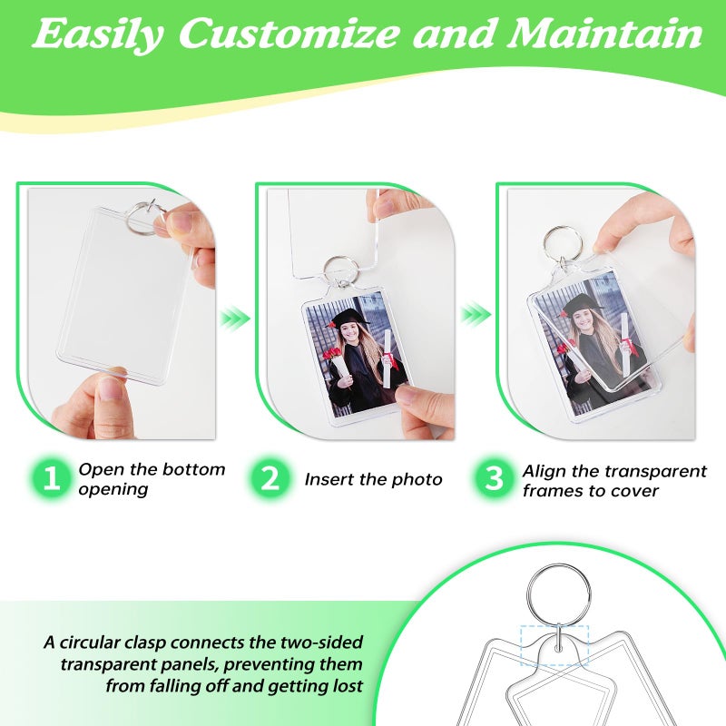ZYFLSQ 9 Pcs Photo Keychain, Acrylic Picture Keychain Holder for Insert 2 x 3 Inch Photo, Personalised Keychains Photo Frame with Split Ring, Blank Clear Keychains for DIY Craft Xmas Graduation Gift - Image 3