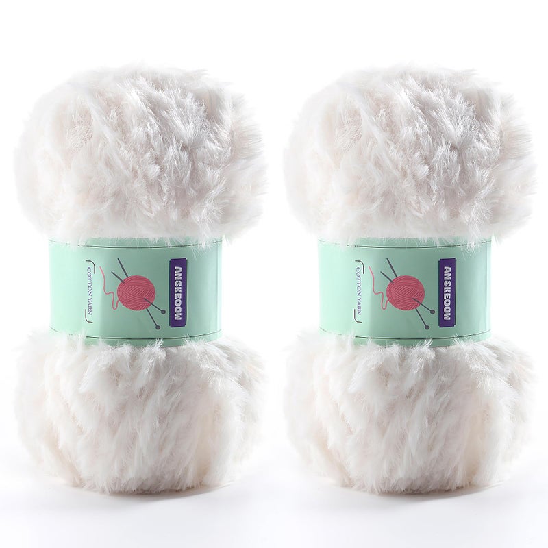 DAERBOF 2 Skeins Soft Chunky Fluffy Fuzzy Faux Fur Yarn for Crocheting Eyelash Furry Yarn for Knitting Blankets Scarves and Sweaters 35 Oz75 Yards Per Roll Milk White - Image 3