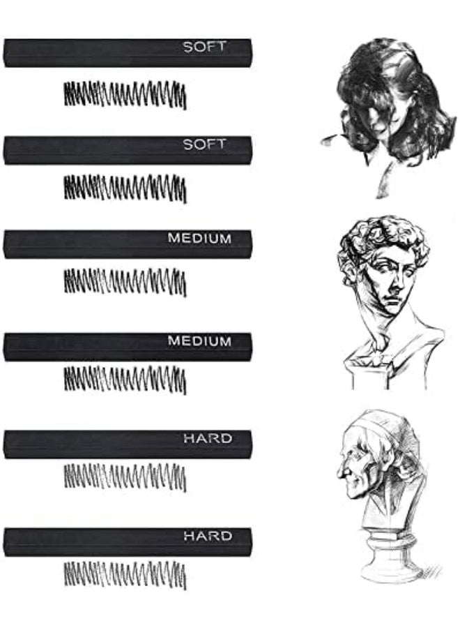 مجموعة أقلام فحم مضغوطة للرسم مكونة من 6 قطع، أقلام رصاص فحم، مجموعة بلون أسود للرسومات والفنانين، أدوات للمبتدئين - Image 3