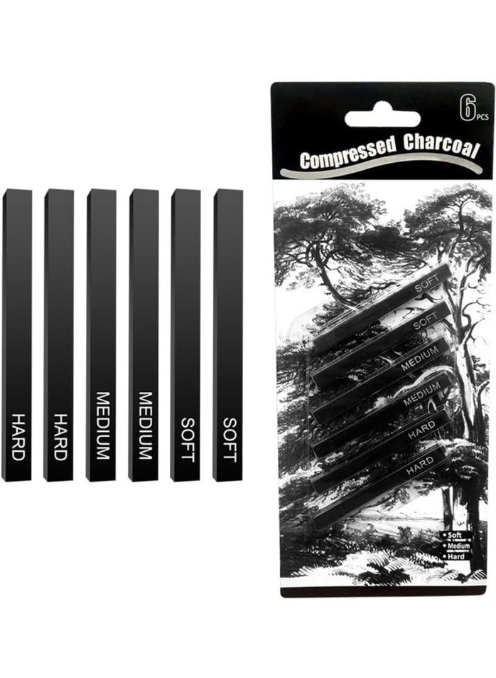 مجموعة أقلام فحم مضغوطة للرسم مكونة من 6 قطع، أقلام رصاص فحم، مجموعة بلون أسود للرسومات والفنانين، أدوات للمبتدئين - Image 1