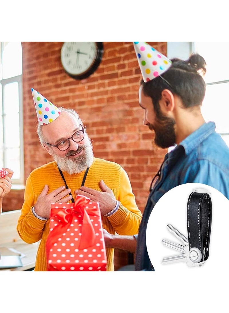 SOLARAE منظم مفاتيح، سلسلة مفاتيح محمولة مع حامل مفاتيح، حامل مفاتيح جلد متعدد ذكي، يحمل 10-12 مفتاحًا متعددًا، أسود - Image 3