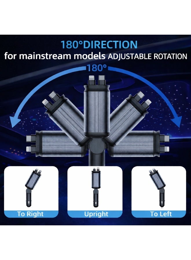 شاحن سيارة سريع 4 في 1 مع كابل قابل للسحب، USB-C PD بقوة 3A وUSB-A QC بقوة 3A، حماية ذكية، إضاءة LED - Image 3