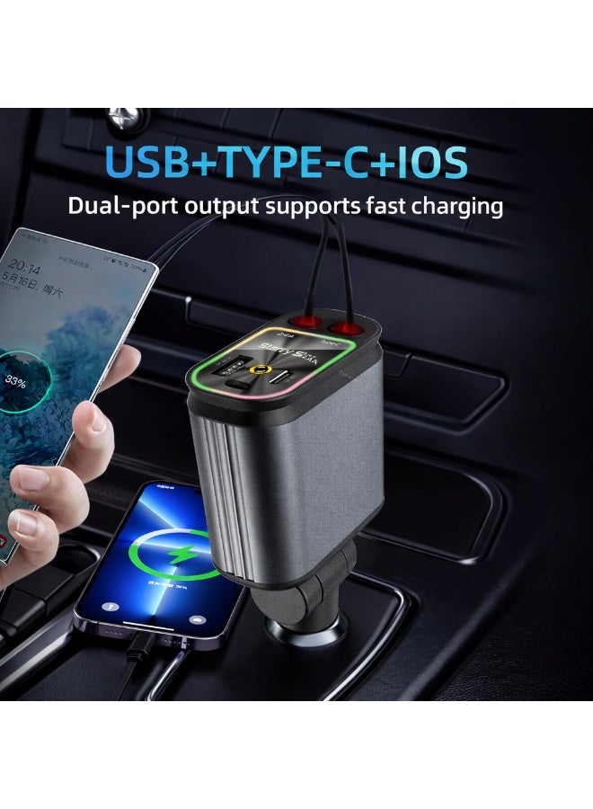 شاحن سيارة سريع 4 في 1 مع كابل قابل للسحب، USB-C PD بقوة 3A وUSB-A QC بقوة 3A، حماية ذكية، إضاءة LED - Image 5