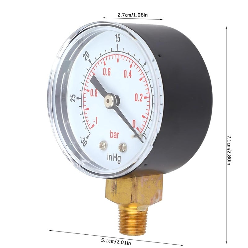 Air Vacuum Gauge 50mm 1 8 BSPT Bottom Connection 1 0Bar 30 0inHg - Image 5