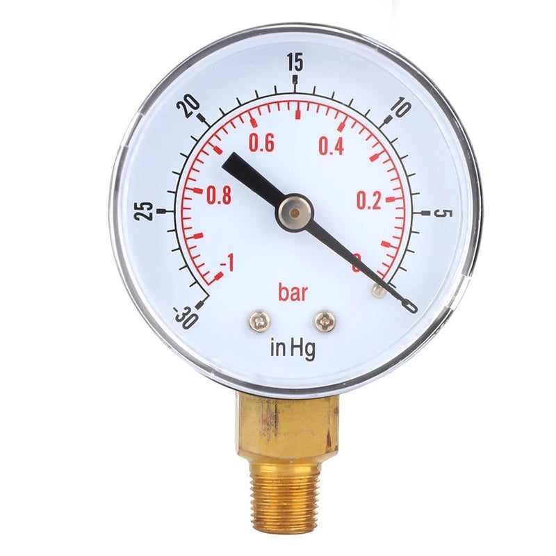 Air Vacuum Gauge 50mm 1 8 BSPT Bottom Connection 1 0Bar 30 0inHg - Image 2