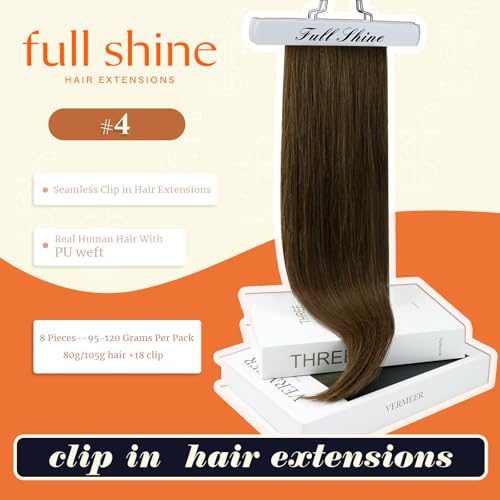 Full Shine Human Hair Clip in Extensions Brown 22 Inch Seamless Clip in Hair Extensions Human Hair Remy Medium Brown for Long Hair Thick Ends 8Pcs 120g - Image 5