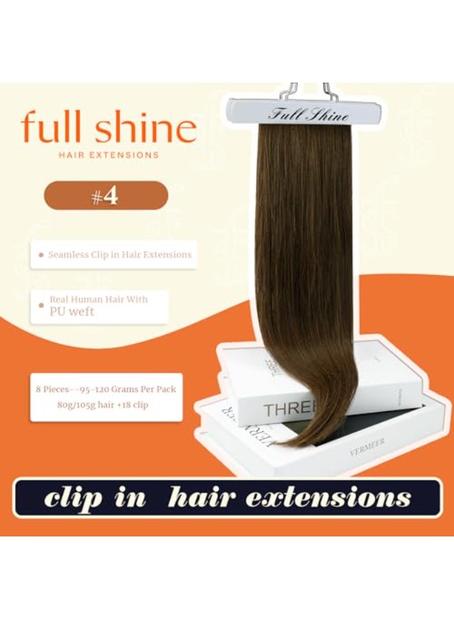 Full Shine Human Hair Clip in Extensions Brown 22 Inch Seamless Clip in Hair Extensions Human Hair Remy Medium Brown for Long Hair Thick Ends 8Pcs 120g - Image 4