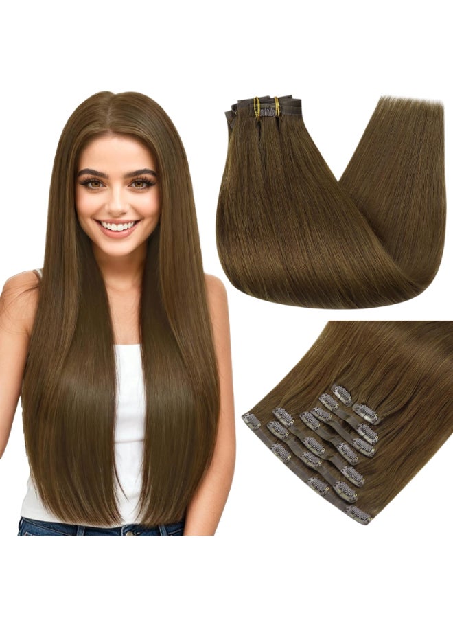 Full Shine Human Hair Clip in Extensions Brown 22 Inch Seamless Clip in Hair Extensions Human Hair Remy Medium Brown for Long Hair Thick Ends 8Pcs 120g - Image 3