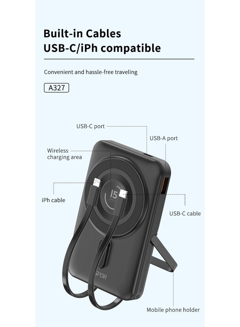 أسبور باور بانك ASPOR A327 – سعة 10000mAh وشحن سريع 22.5 واط مع كابل مدمج - Image 3