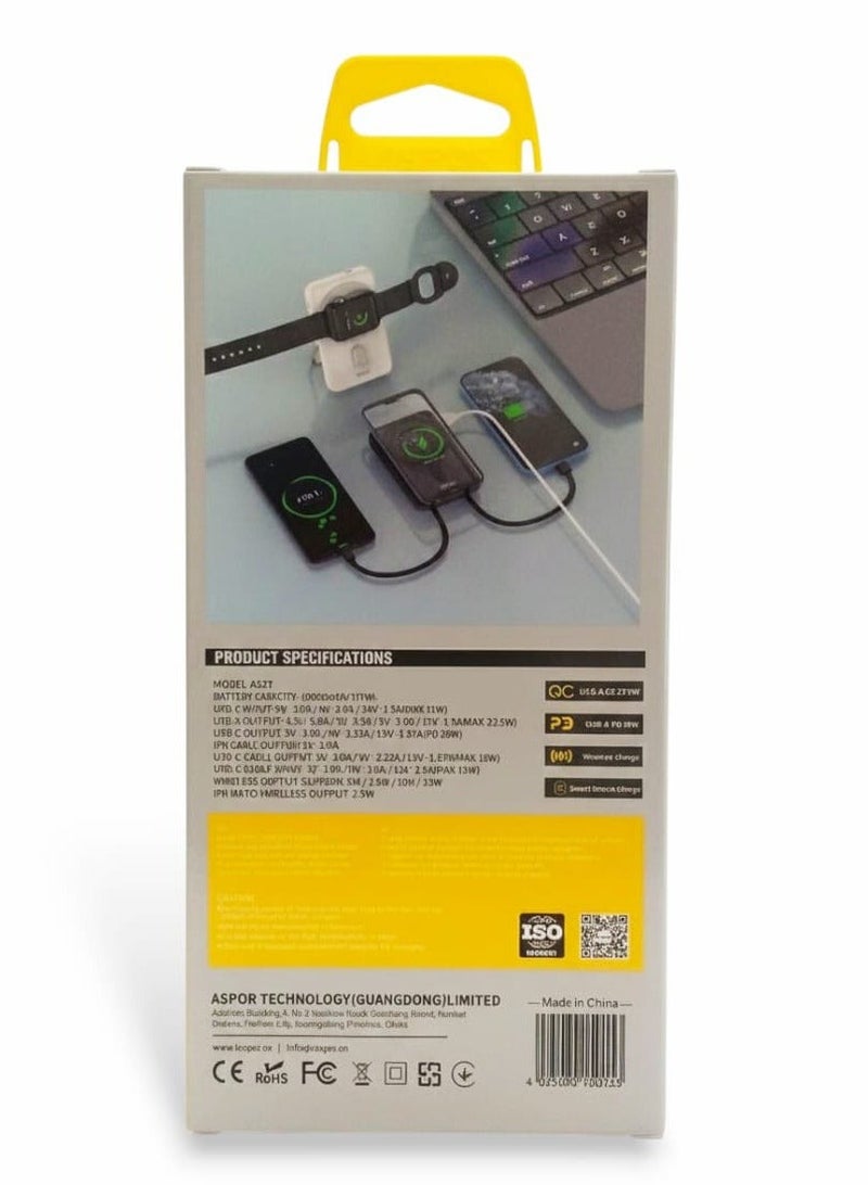 أسبور باور بانك ASPOR A327 – سعة 10000mAh وشحن سريع 22.5 واط مع كابل مدمج - Image 2