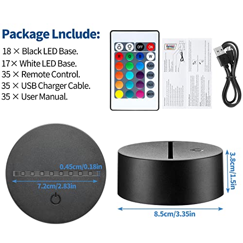 Riakrum 35 Pack 3D LED Light Base 16 Colors Night LED Lamp Acrylic Light Base with Remote Control USB Cable Stand for Acrylic Decorative Lights for Room Shop RestaurantWhiteBlack - Image 3