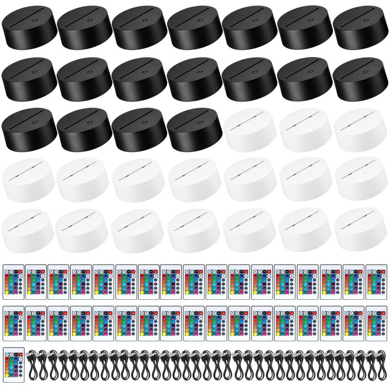 Riakrum 35 Pack 3D LED Light Base 16 Colors Night LED Lamp Acrylic Light Base with Remote Control USB Cable Stand for Acrylic Decorative Lights for Room Shop RestaurantWhiteBlack - Image 2