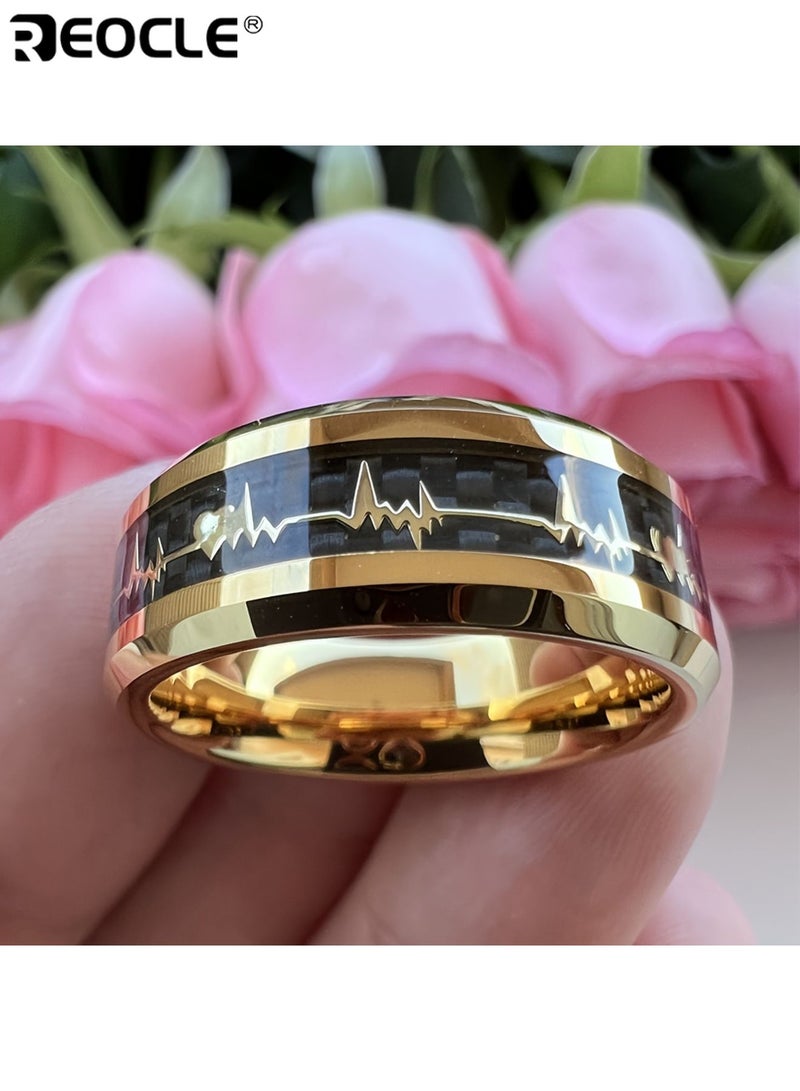 ريوكل خاتم من التيتانيوم والفولاذ المقاوم للصدأ 201 للجنسين مع حشوة ألياف الكربون على شكل نبض القلب، تصميم متين غير مطلي، مريح للارتداء، مناسب كمجوهرات وعد زفاف، ذو طراز عصري، مثالي للارتداء اليومي والحفلات والمناسبات الخاصة، للرجال والنساء والكبار، خواتم للجنسين، خاتم موضة، تصنيع قوي، تشطيب عالي الجودة، مجوهرات للحفلات، مجوهرات أنيقة مقاومة للخدش، مجوهرات مريحة، إكسسوار أنيق مناسب للرجال والنساء - Image 2