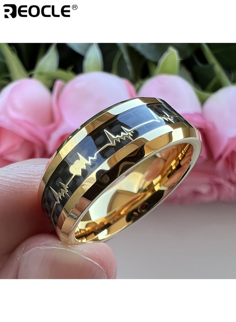 ريوكل خاتم من التيتانيوم والفولاذ المقاوم للصدأ 201 للجنسين مع حشوة ألياف الكربون على شكل نبض القلب، تصميم متين غير مطلي، مريح للارتداء، مناسب كمجوهرات وعد زفاف، ذو طراز عصري، مثالي للارتداء اليومي والحفلات والمناسبات الخاصة، للرجال والنساء والكبار، خواتم للجنسين، خاتم موضة، تصنيع قوي، تشطيب عالي الجودة، مجوهرات للحفلات، مجوهرات أنيقة مقاومة للخدش، مجوهرات مريحة، إكسسوار أنيق مناسب للرجال والنساء - Image 3