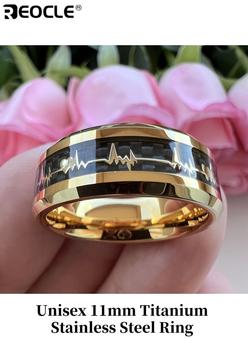 ريوكل خاتم من التيتانيوم والفولاذ المقاوم للصدأ 201 للجنسين مع حشوة ألياف الكربون على شكل نبض القلب، تصميم متين غير مطلي، مريح للارتداء، مناسب كمجوهرات وعد زفاف، ذو طراز عصري، مثالي للارتداء اليومي والحفلات والمناسبات الخاصة، للرجال والنساء والكبار، خواتم للجنسين، خاتم موضة، تصنيع قوي، تشطيب عالي الجودة، مجوهرات للحفلات، مجوهرات أنيقة مقاومة للخدش، مجوهرات مريحة، إكسسوار أنيق مناسب للرجال والنساء - Image 1