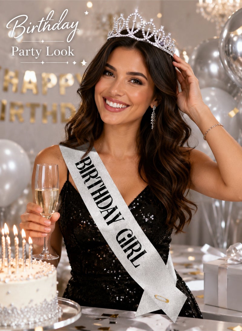 Silver Birthday Girl Sash and Birthday Crown Set - Image 4