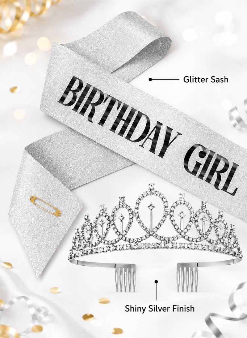 Silver Birthday Girl Sash and Birthday Crown Set - Image 3